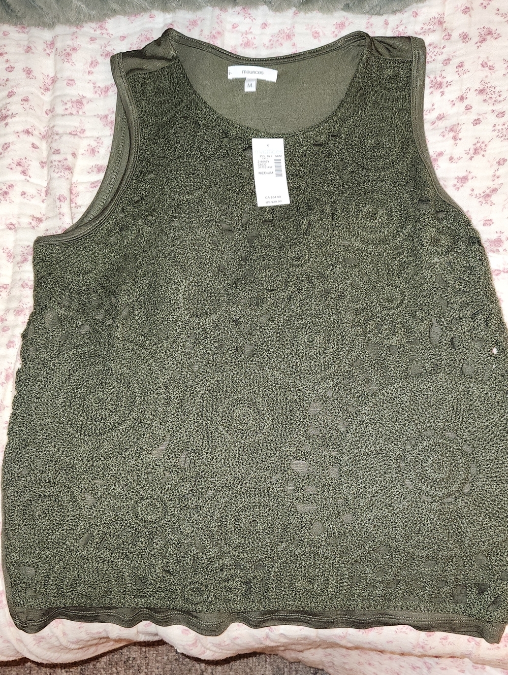 Maurices Olive Crochet-Look Sleeveless Tank
